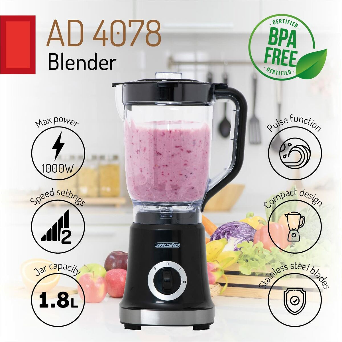 Kop-blender Adler Sort 1000 W