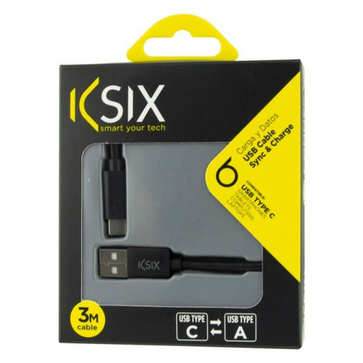USB-C-kabel til USB KSIX 3 m Sort