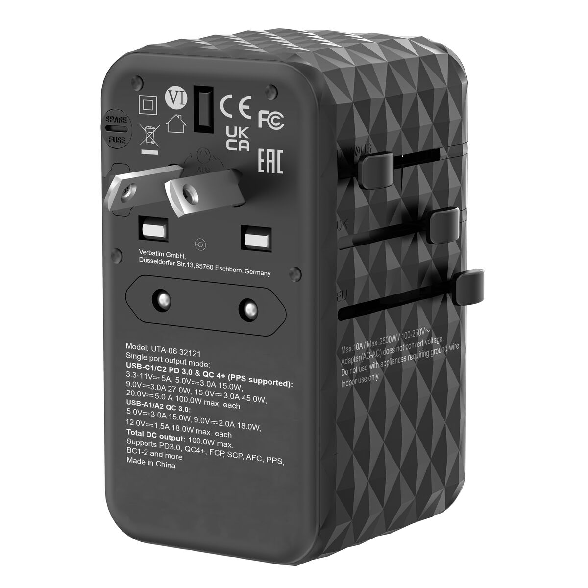 Adapter Verbatim Sort Grå 100 W