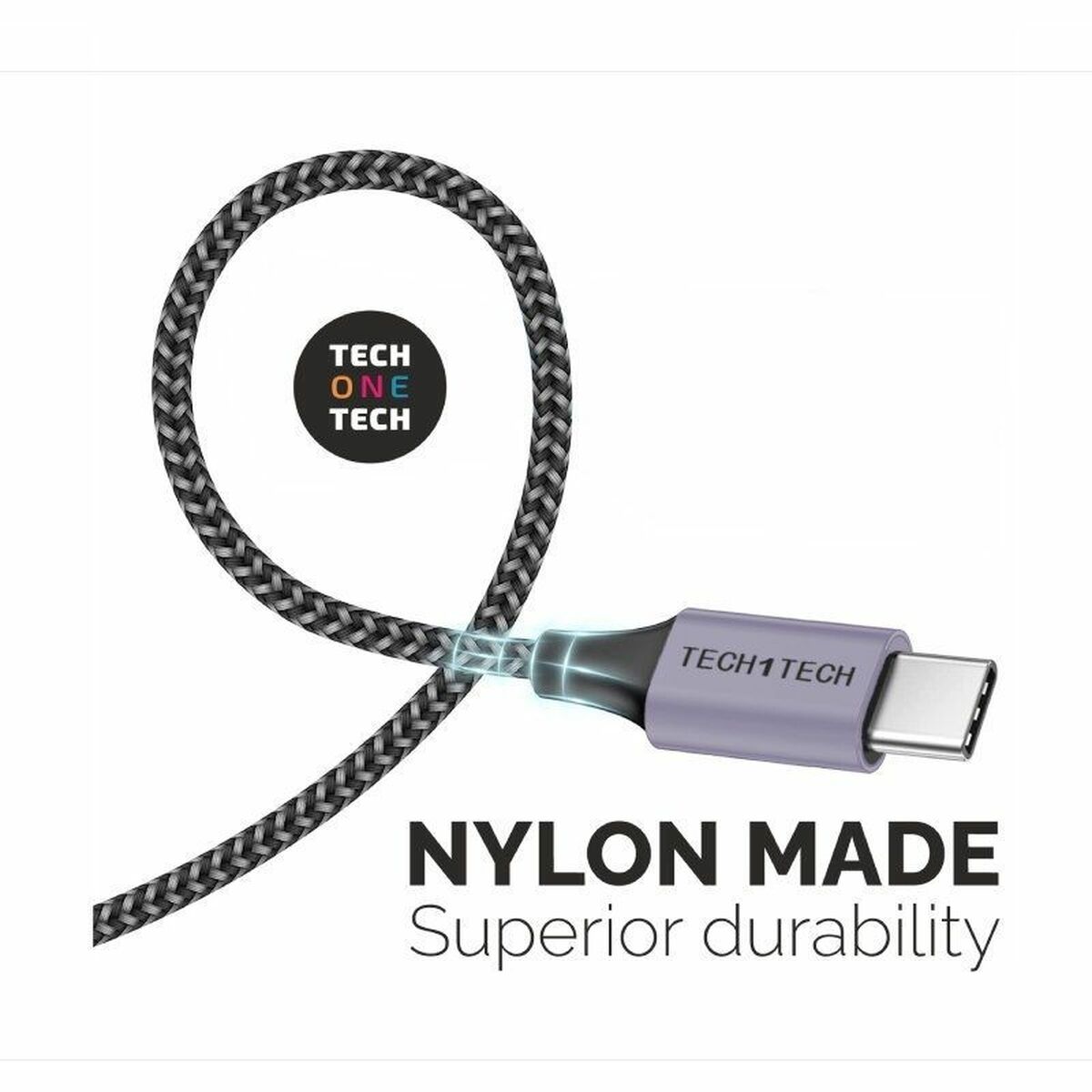 USB A - USB-C kabelis Tech One Tech TEC2023 Pilka