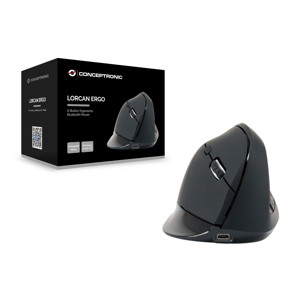 Ergonomická Optická Myš Conceptronic LORCAN03B Černý