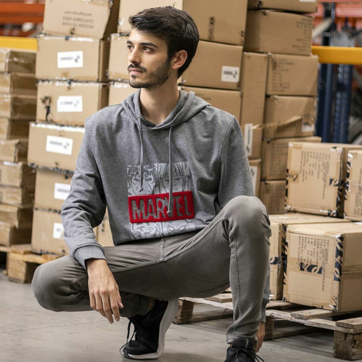 Hettegenser til Menn Marvel Grå Mørke Grå