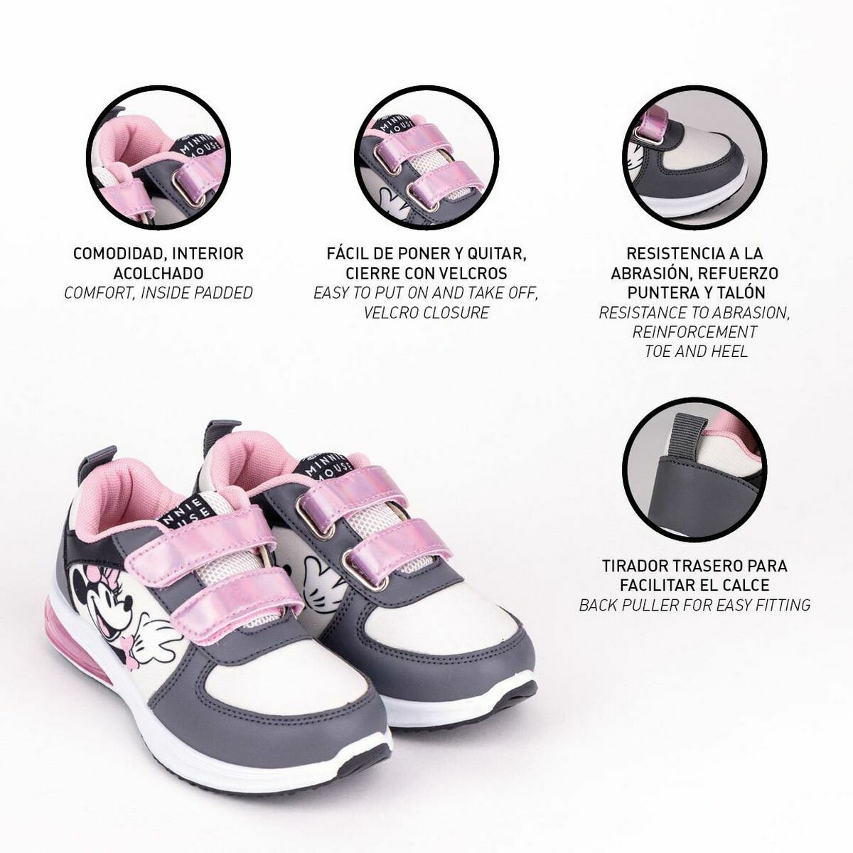 Baskets LED Minnie Mouse Gris Velcro