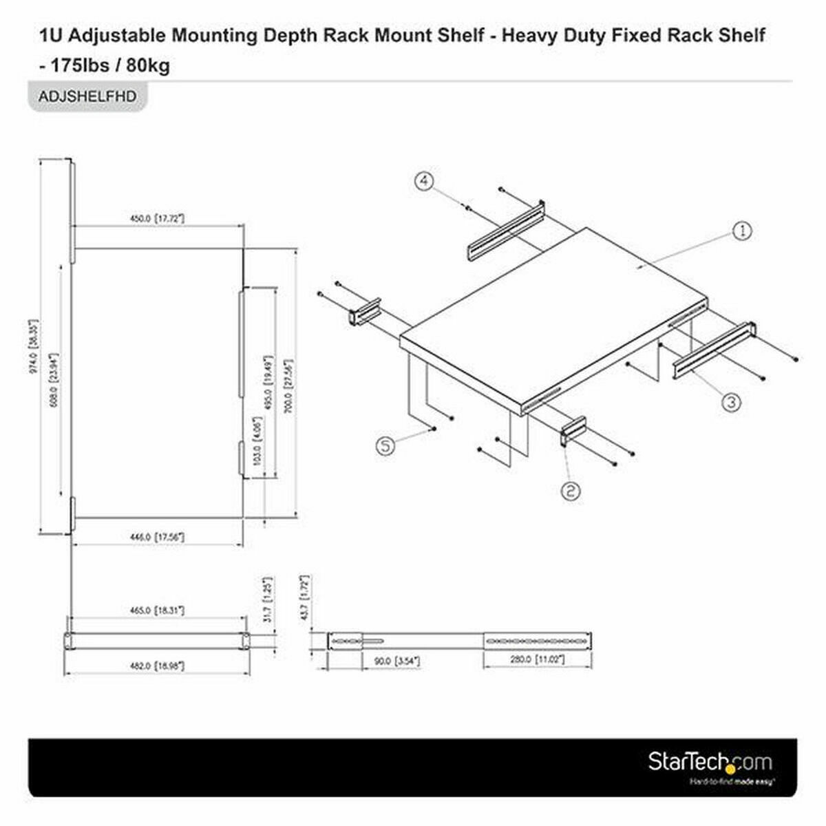 Fixed Tray for Rack Cabinet Startech ADJSHELFHD          