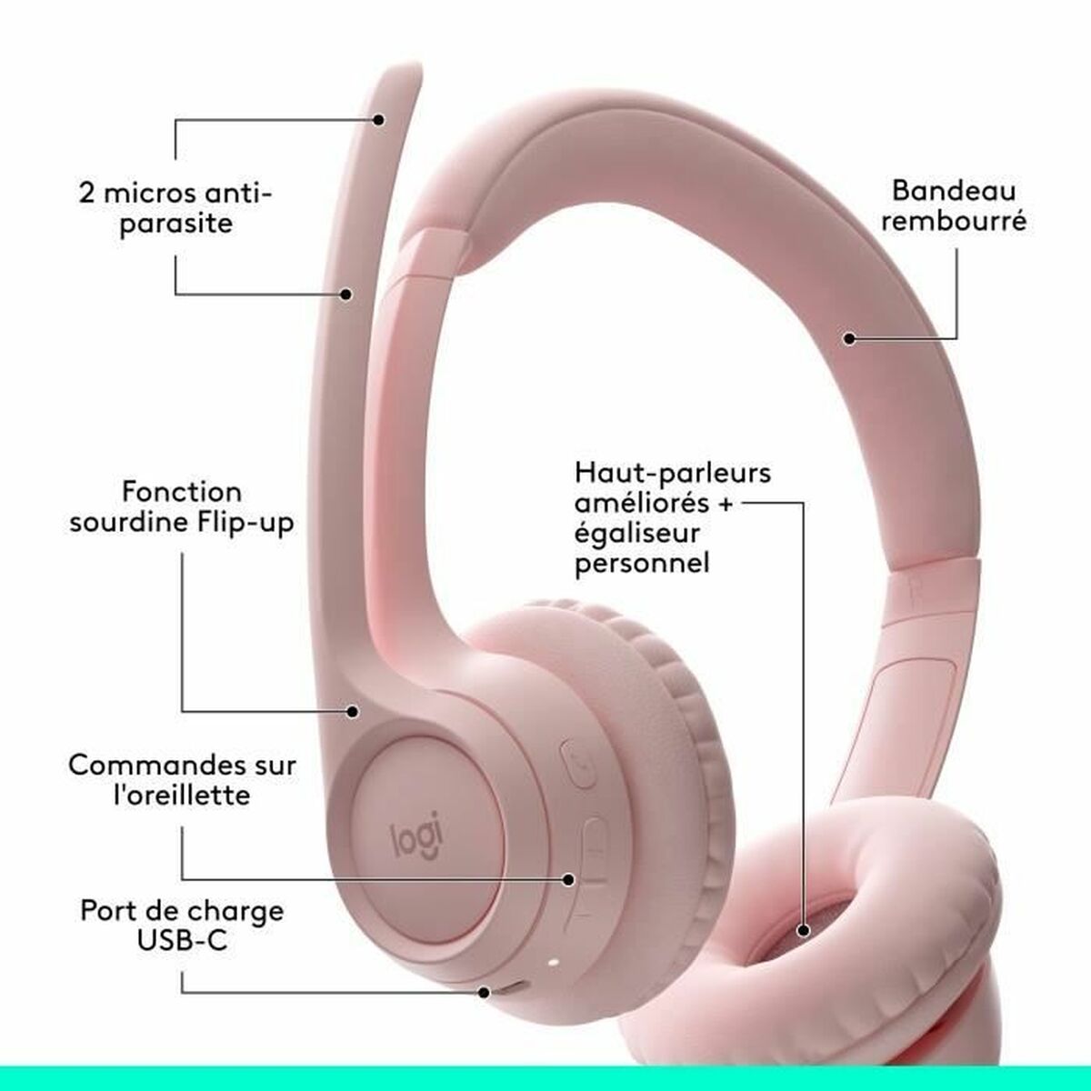 Cable USB Logitech 981-001412 Rosa
