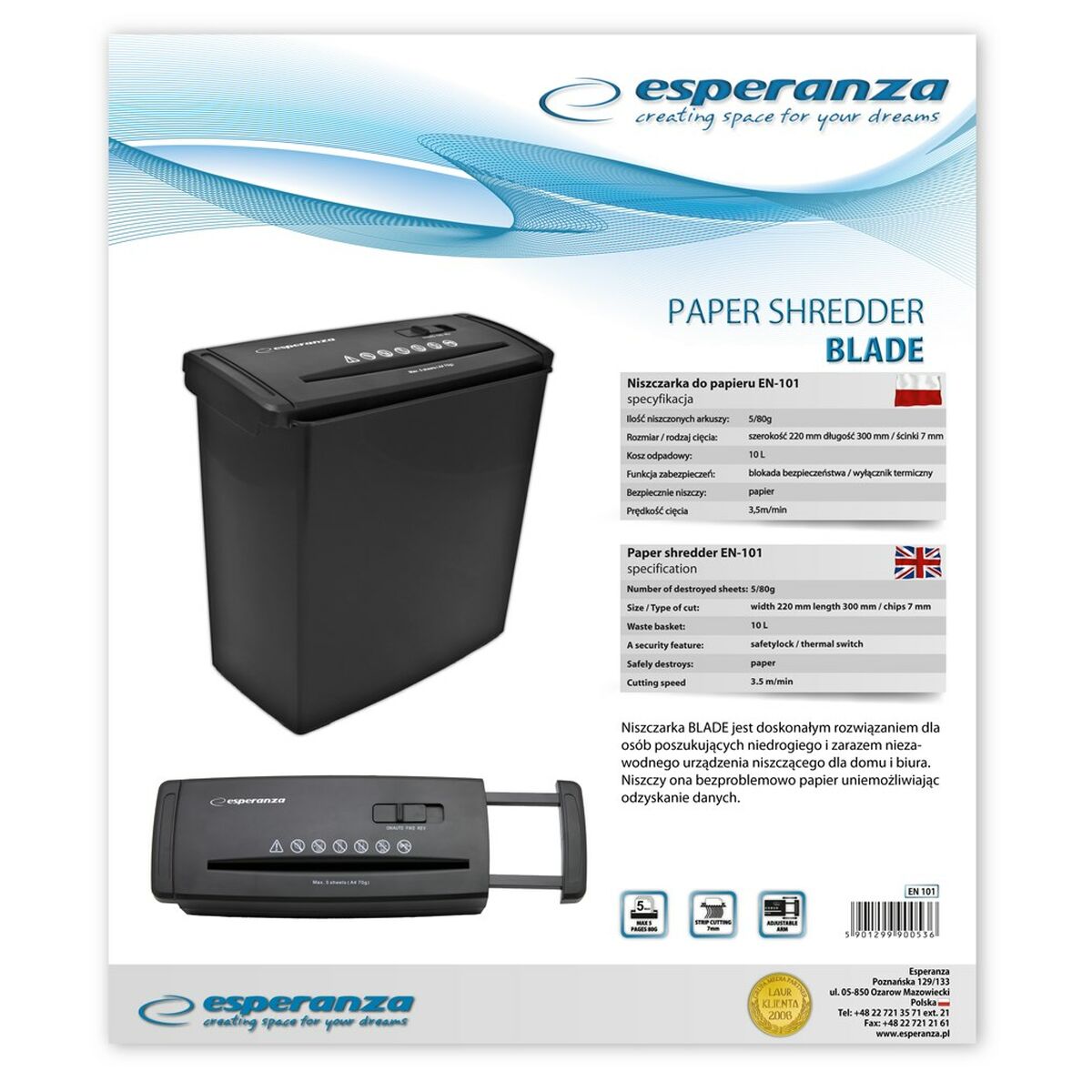 Papirmakulator Esperanza EN101 