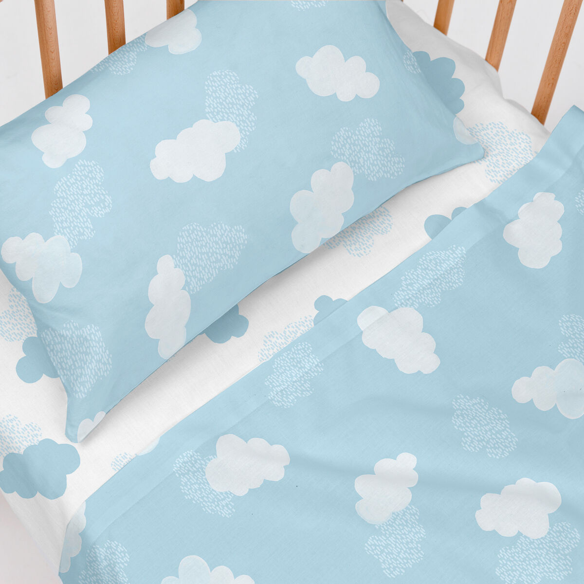 Barnesengesengetøy HappyFriday Basic Kids Clouds Blå Barneseng