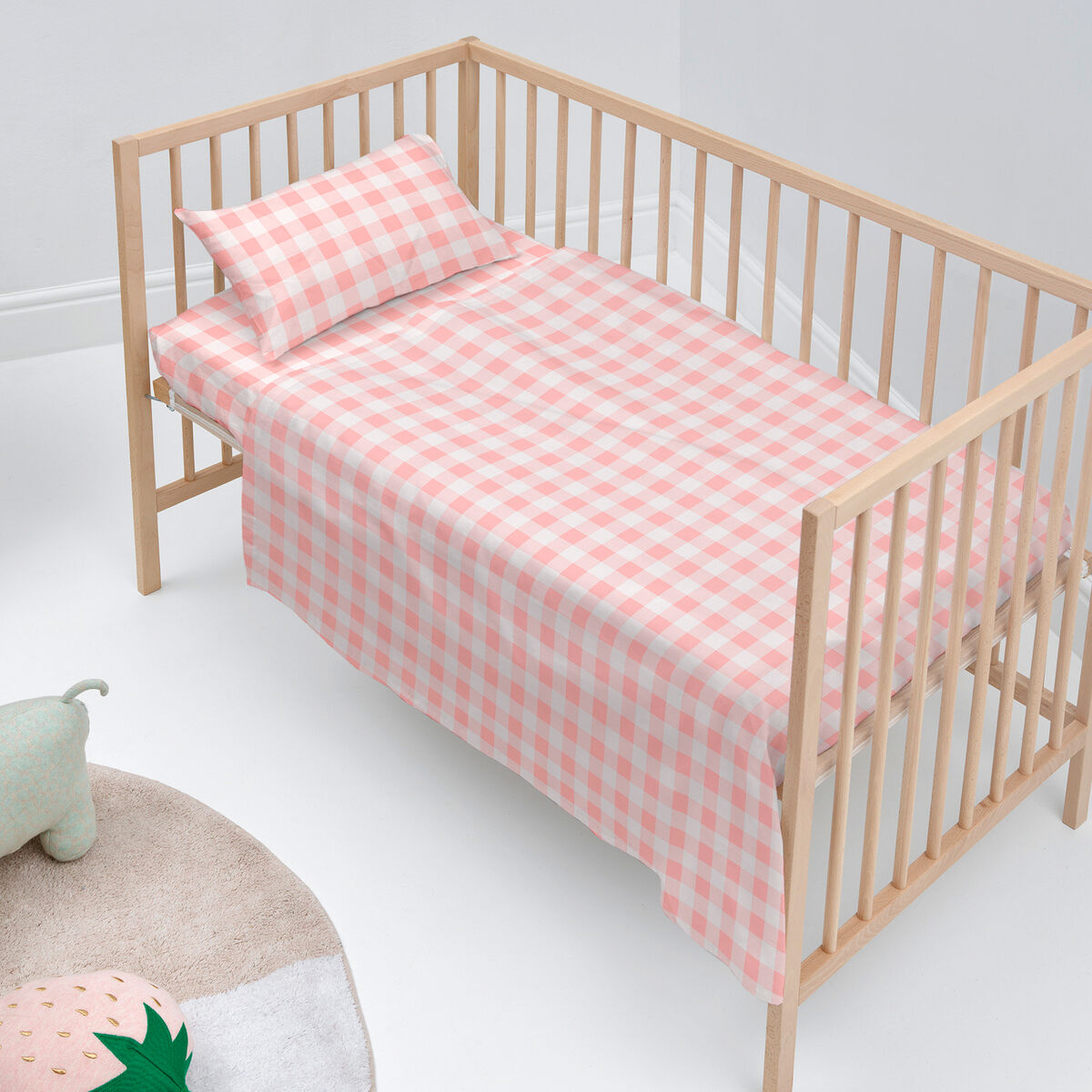Cot Bedding Set HappyFriday Basic Kids Vichy Pink