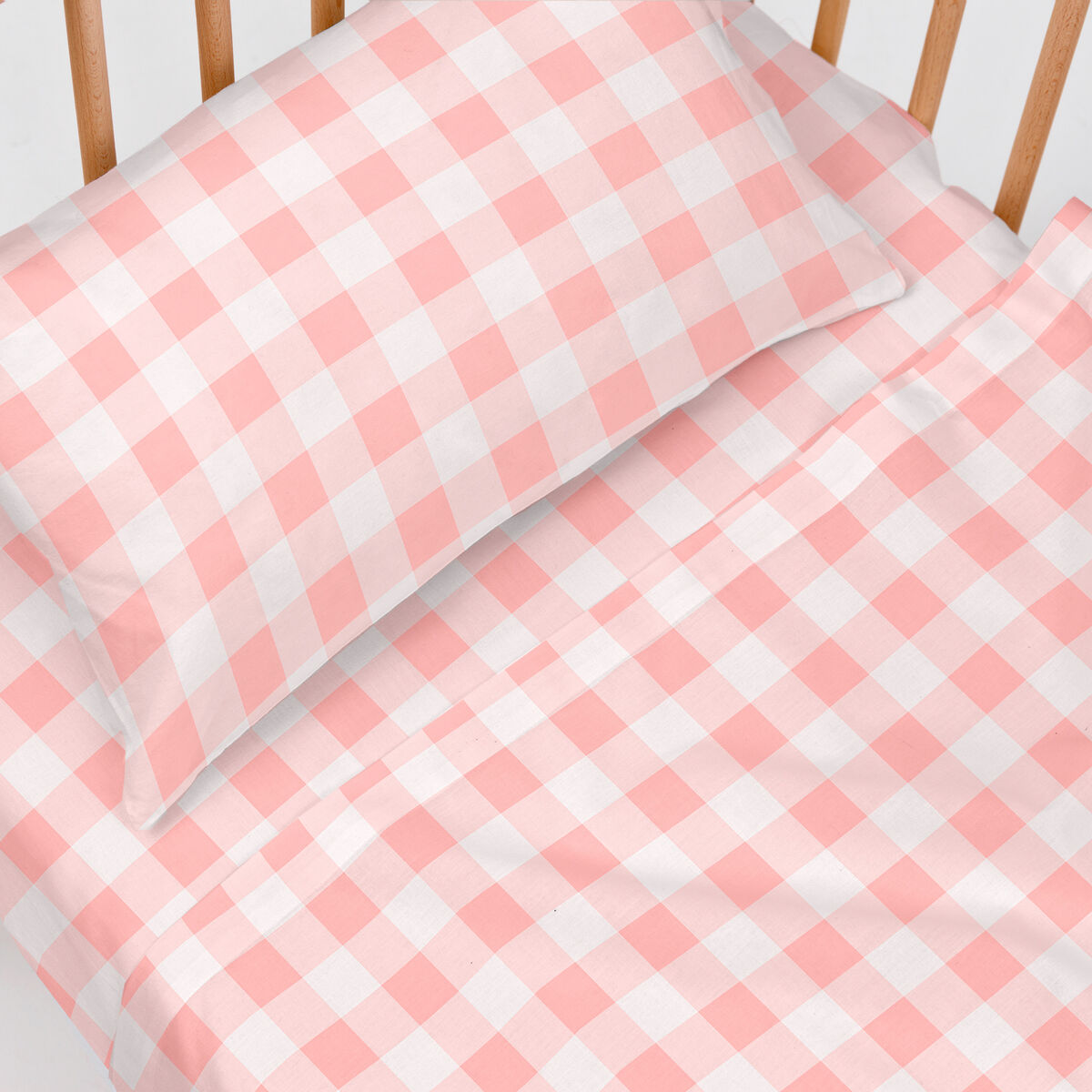 Cot Bedding Set HappyFriday Basic Kids Vichy Pink