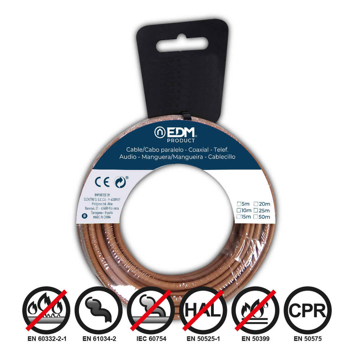 Kabel EDM 28417 Rjava 1,5 mm 20 m