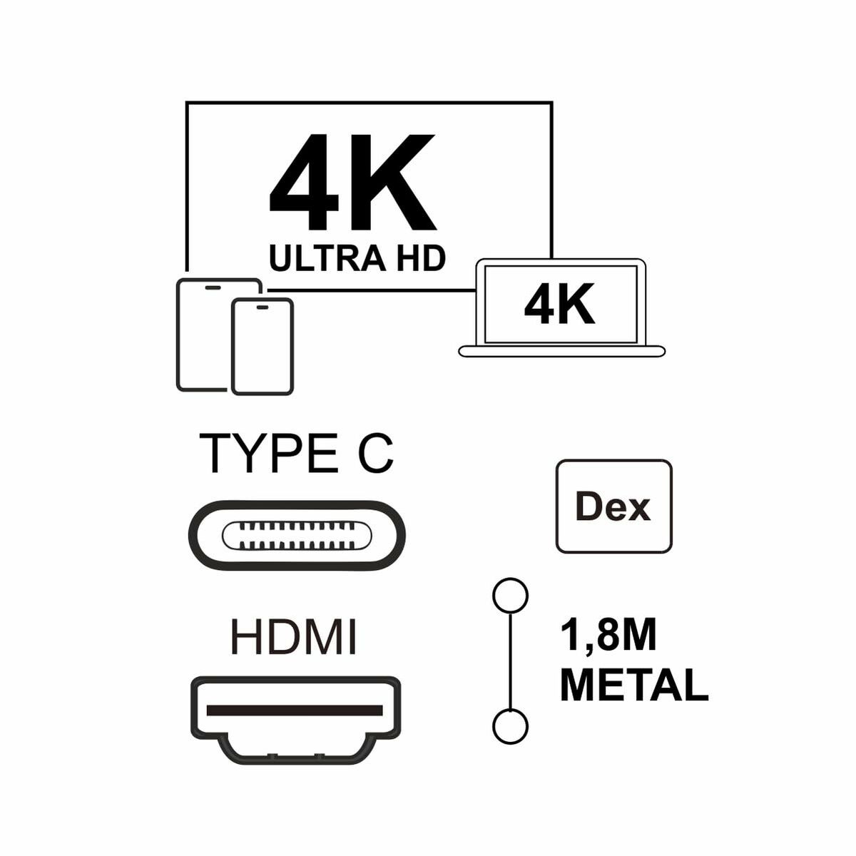 USB-C til HDMI-kabel Silver HT LOGAN Sort