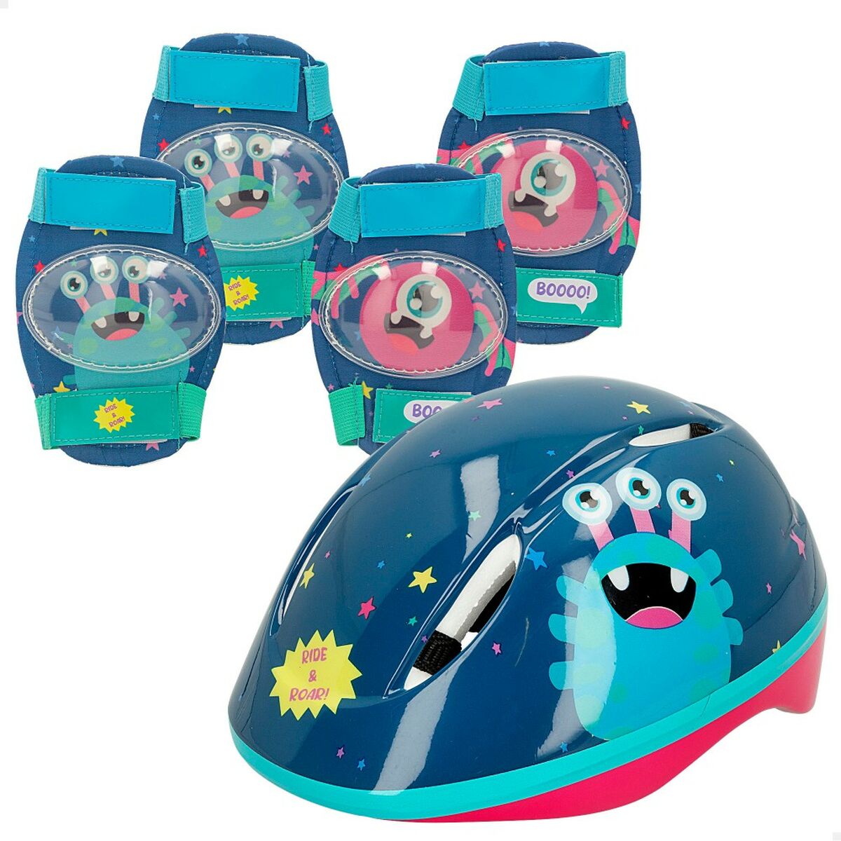 Kit casco e ginocchiere Colorbaby Mostro