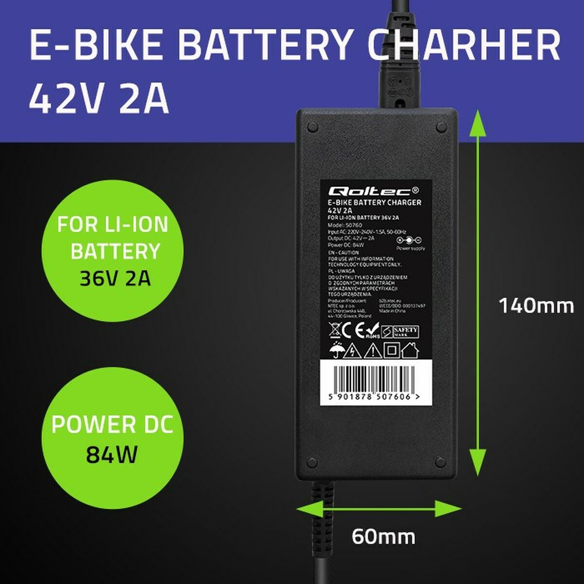 Batteriladdare Qoltec 50760