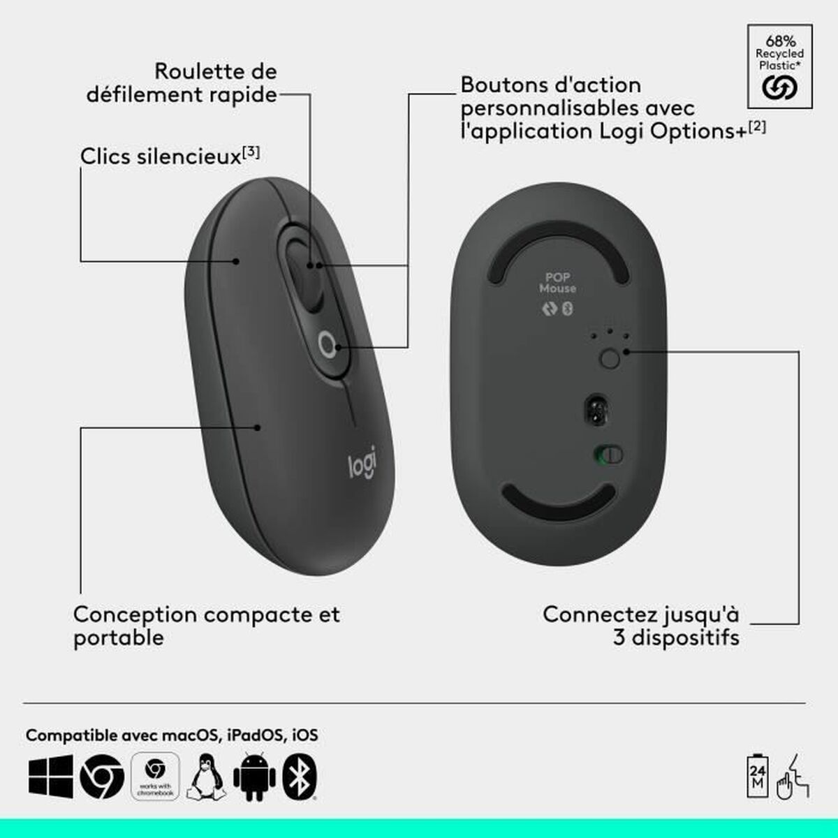 Wireless Bluetooth Mouse Logitech Pop Dark grey