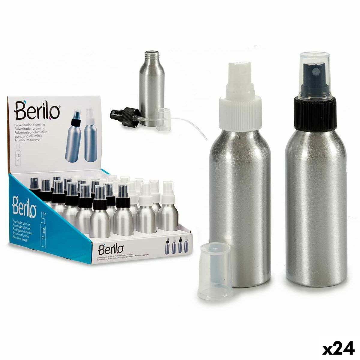 Bottiglia per nebulizzare Berilo Bianco Nero Trasparente Argentato Alluminio polipropilene 100 ml (24 Unità)