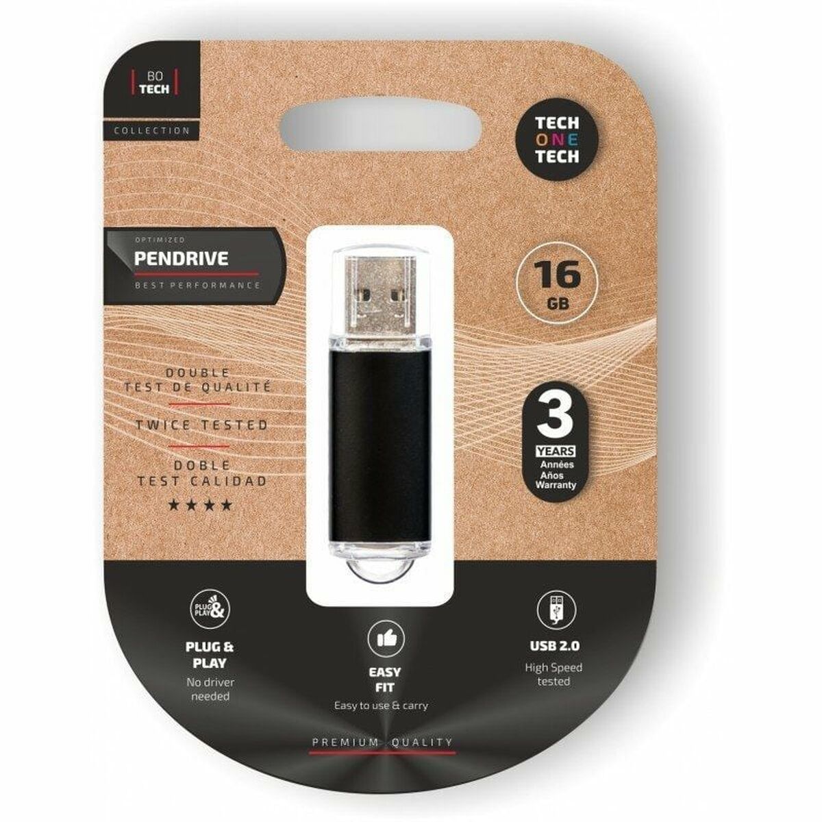 USB stick Tech One Tech TEC3006-16 16 GB Sort