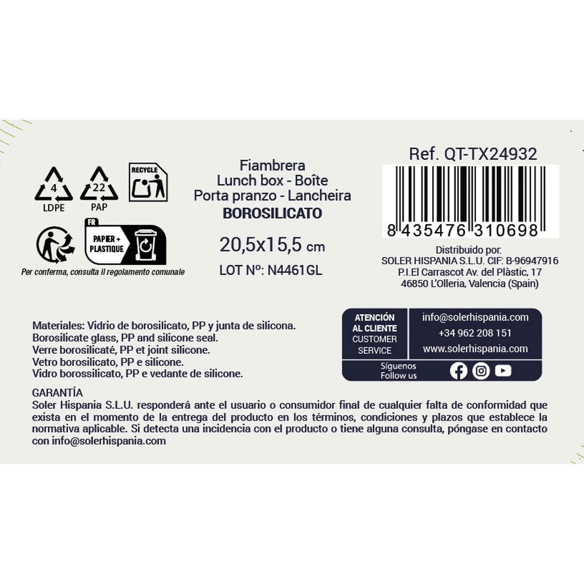 Lunchlåda Quttin Textury Transparent Borosilikatglas Rektangulär 1 L 1L (6 antal)